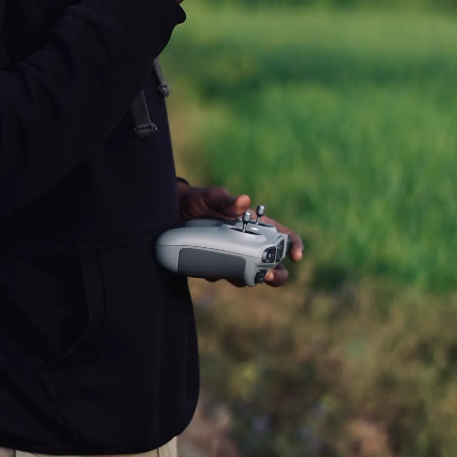 Hands on a drone remote controller